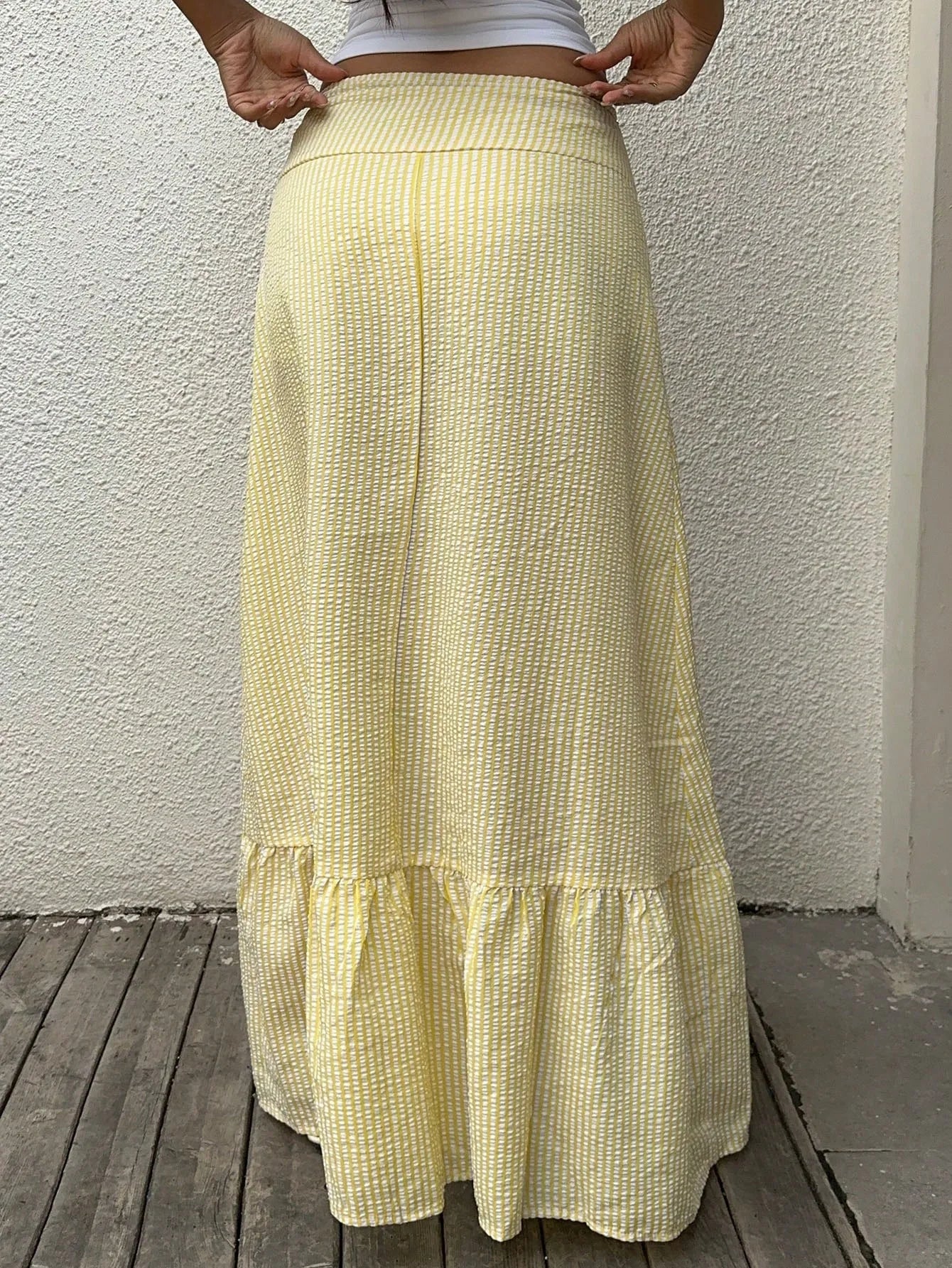 Skirt Long Women's Skirts  Female Clothing Woman Cuteore Spring Summer High-Waisted Striped Casual Vacation Style Half-Dress