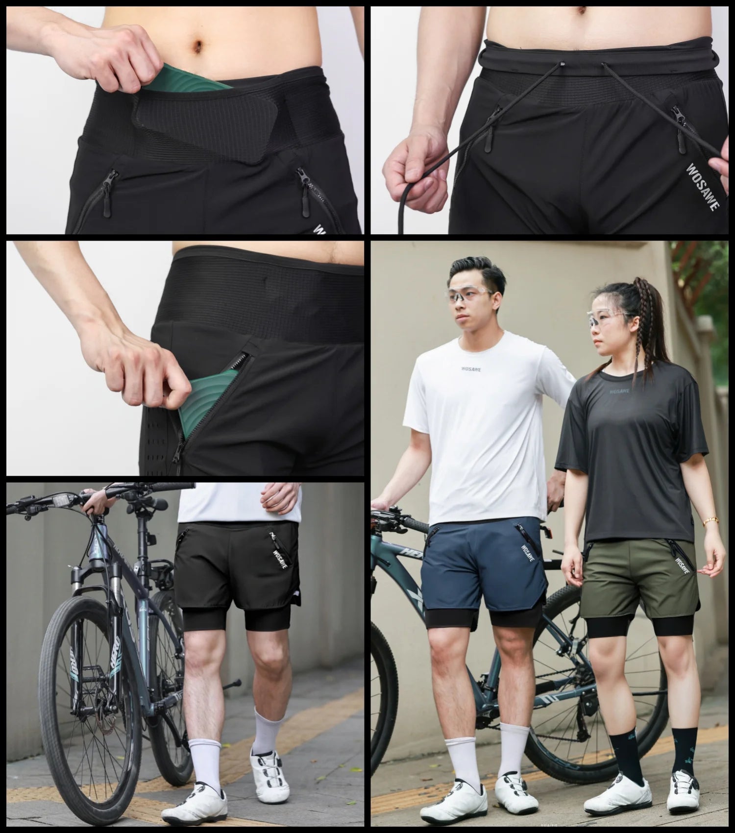 WOSAWE MTB Shorts Summer Men Cycling Shorts 2 in 1 Mountain Bike Padded Shorts Double Layer Downhill Bike Quick Dry Short Pants