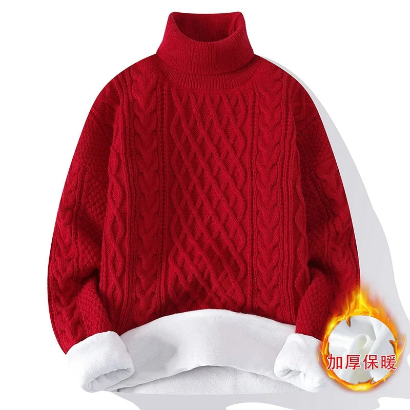 New Winter Men Fleece Warm Turtlenecks Sweaters Man Loose Casual Knitted Pullovers High Quality Male Pullovers Thicker Clothing