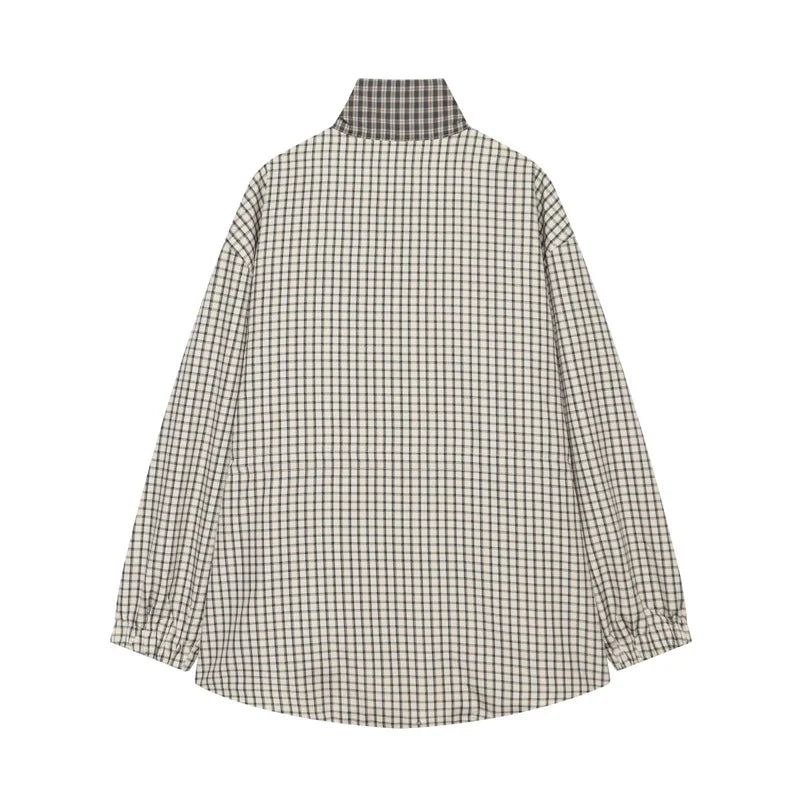 Women's Coat 2026 New Autumn Gray Plaid Long Sleeve Loose Drawstring Decorative Coat Casual Fashion Personal Ladies Outerwear