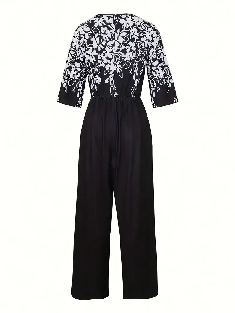 Modern Floral Short Sleeve Jumpsuit