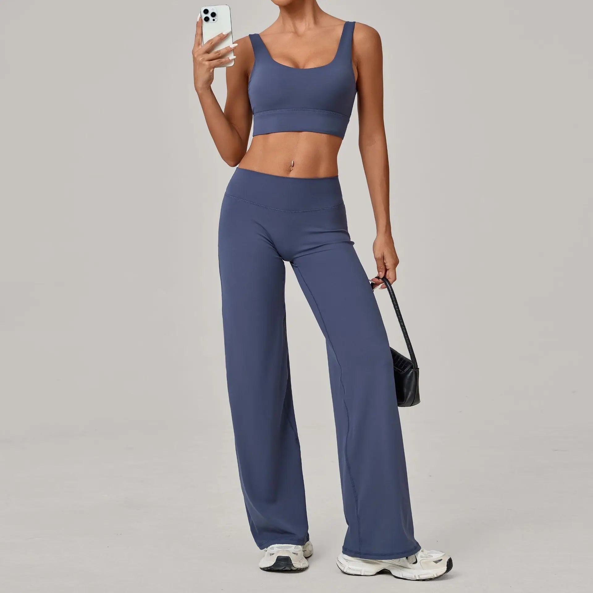2PCS Yoga Set Women Yoga Pant Workout Tracksuit Sportswear Gym High Waist Straight Leg Bottoms Fitness Bta Sports Suit XP01