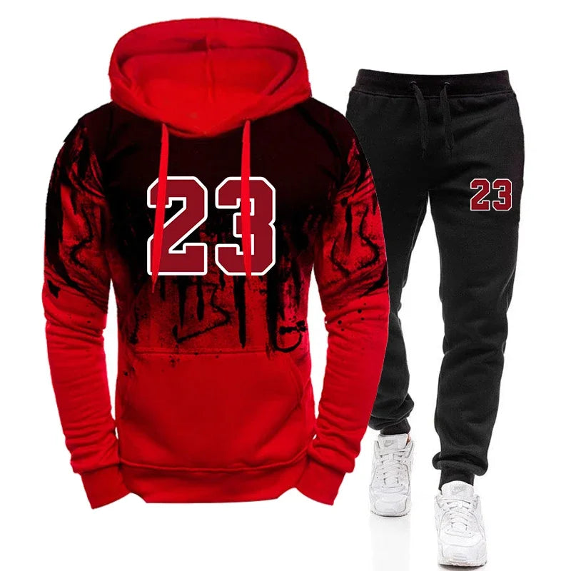 Mens Tracksuit Sports Printed Single Piece Sweatshirt Sweatpants Daily Jogging Mens Clothing Casual Splash-ink Hoodie Pants 2025