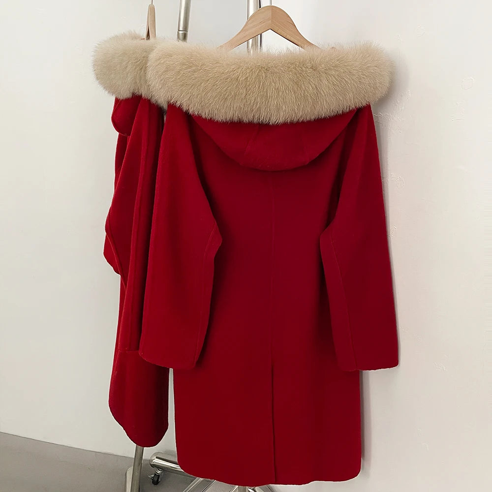 Warm Hooded Wool Fur Coat