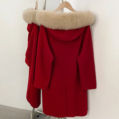 Warm Hooded Wool Fur Coat