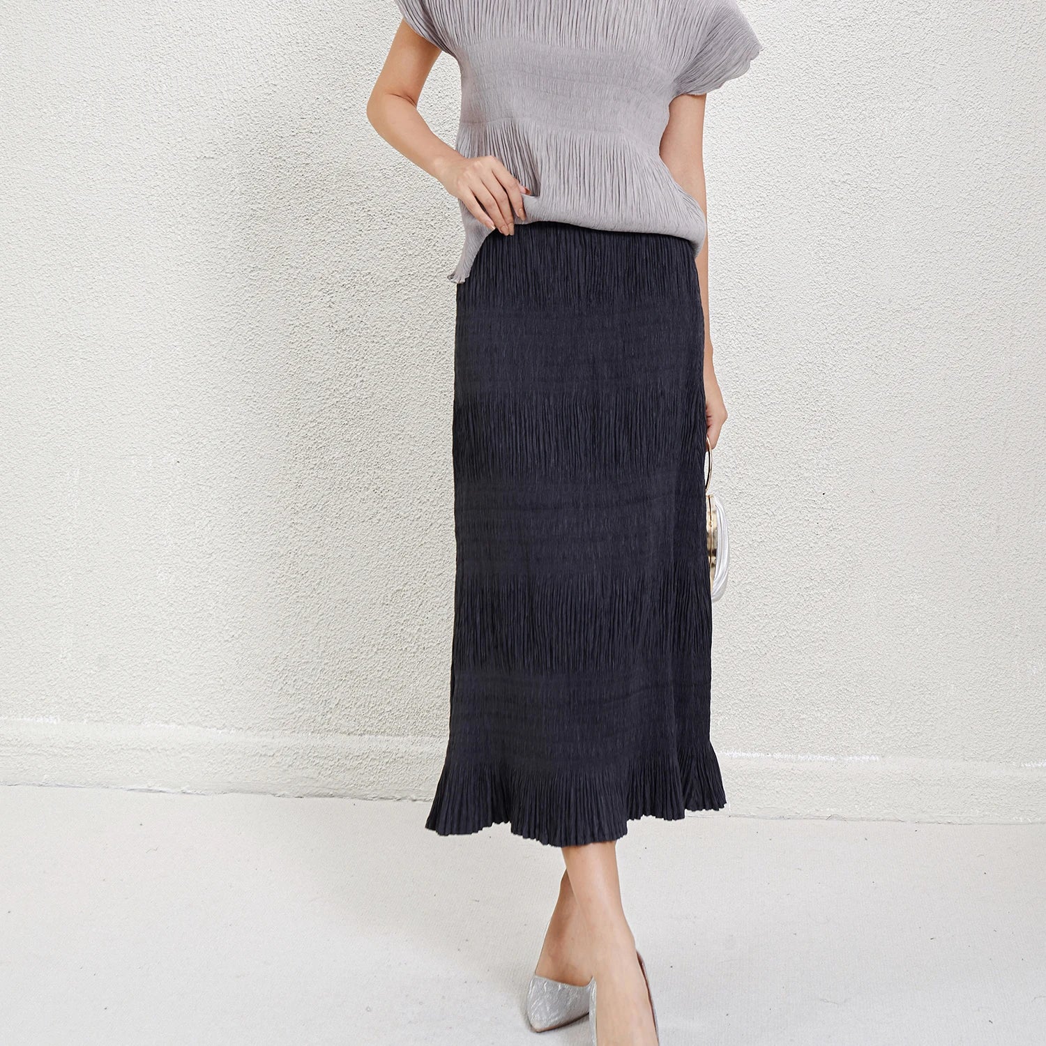Flowy Pleated Chiffon Maxi Skirt