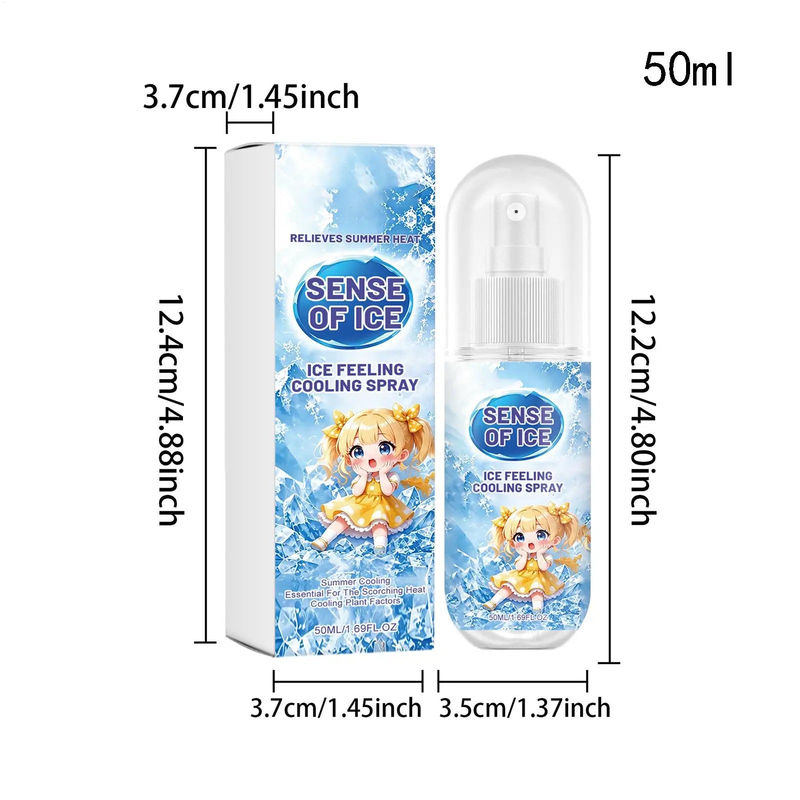 50ml Cooling Spray Body Instant Cooling Mist Long Lasting Non Sticky Heat Relief Face Skin Clothing Sports Travel Hiking