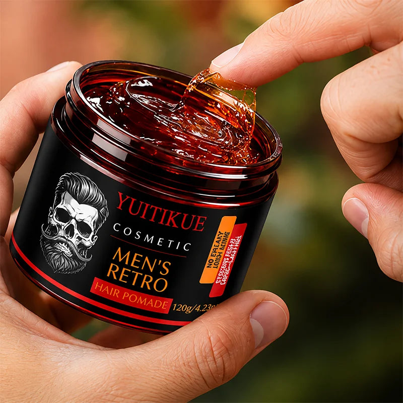 YUITIKUE Men Retro Hair Pomade 120g Strong All Day Hold Windproof Hairstyle No Greasy High Shine Hair Styling Wax For Men