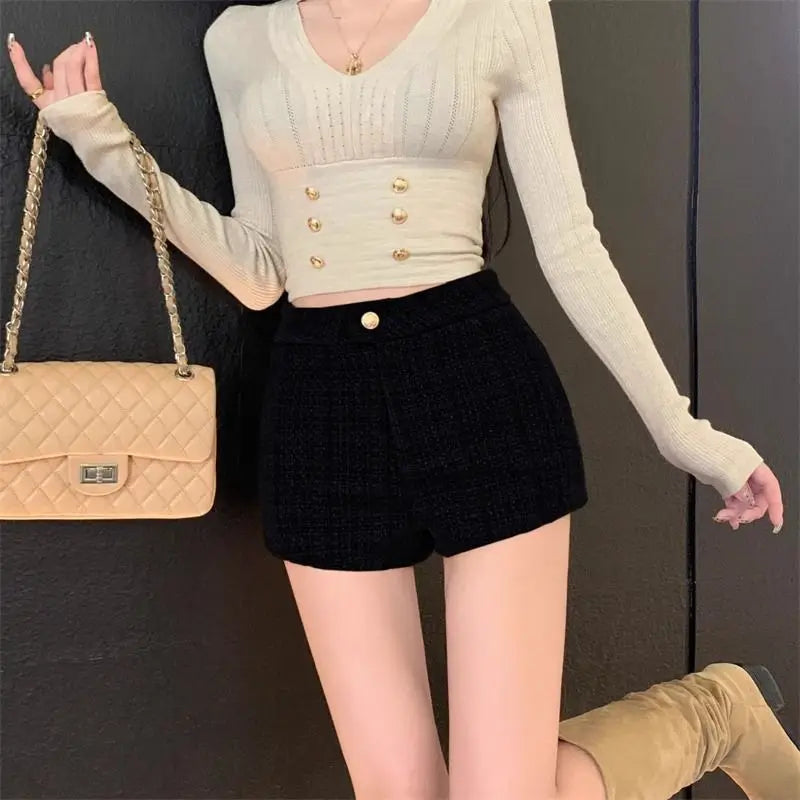 High Waist A Line Wool Shorts