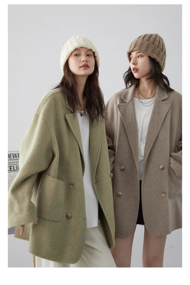 CHIC VEN Women's Woolen Coats Loose Casual Double Breasted Retro Double-sided Jacket Office Lady Outerwear Autumn Winter 2026
