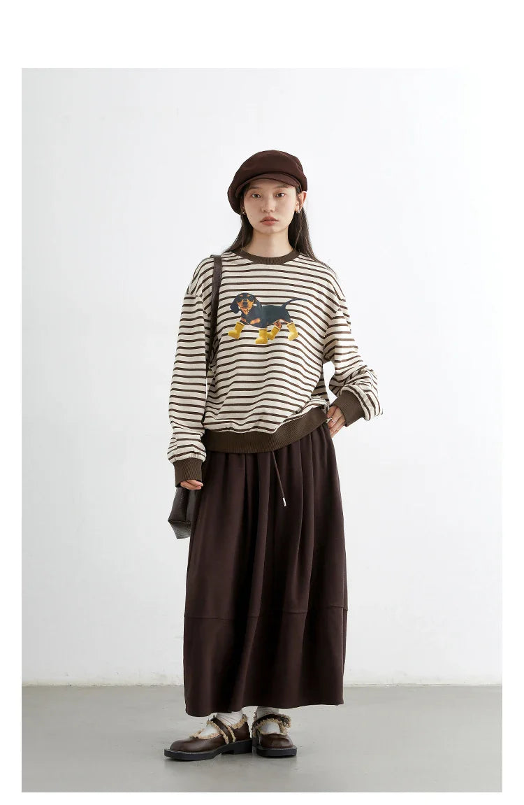 Striped Dog Print Loose Tee