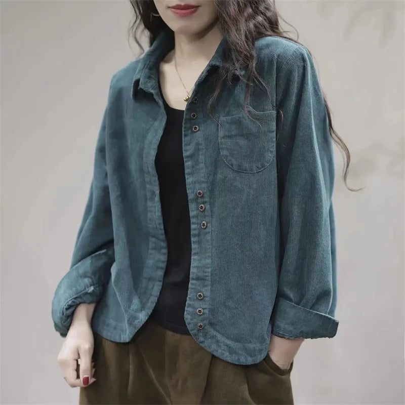 Casual White Corduroy Button Jacket