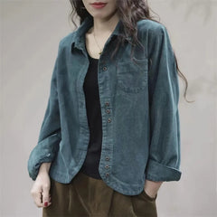 Casual White Corduroy Button Jacket