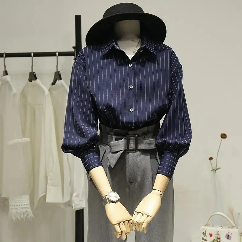 Vintage Striped Loose Shirt Women