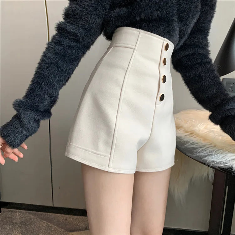 Black Shorts Women Spring Summer New Wide Leg Pants High Waist Single BreastedAApricot casual hot pants