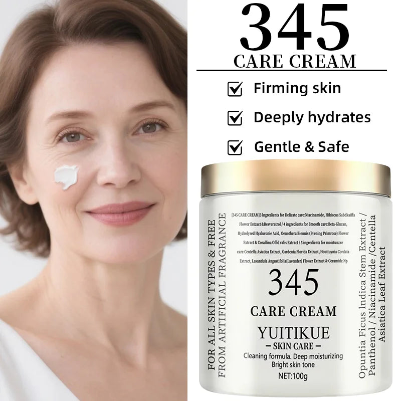 YUITIKUE 345 Care Cream 100g - 3-in-1 Formula: Firms, Deeply Hydrates & Brightens, For All Skin Types, Natural Ingredients