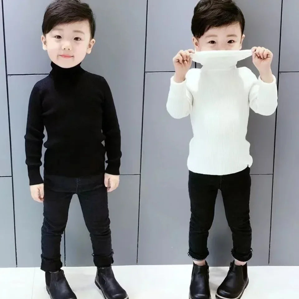 New Sweater Kids Sweaters Autumn Girls Turtleneck Sweaters 1-9Yrs Baby Boys Pullover Winter Knitted Bottoming Boys Sweaters