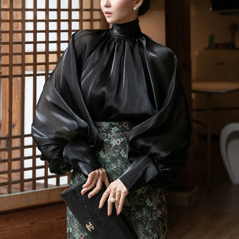 Elegant Chiffon Lantern Sleeve Blouse