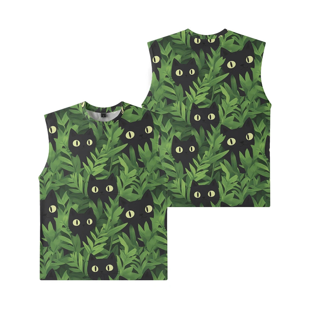 Black Bats Cute Cats Kitty Men Tank Top Gym To Street Sleeveless Bold Color Breathable Training Fit Vest Muscle Fitness Clothing
