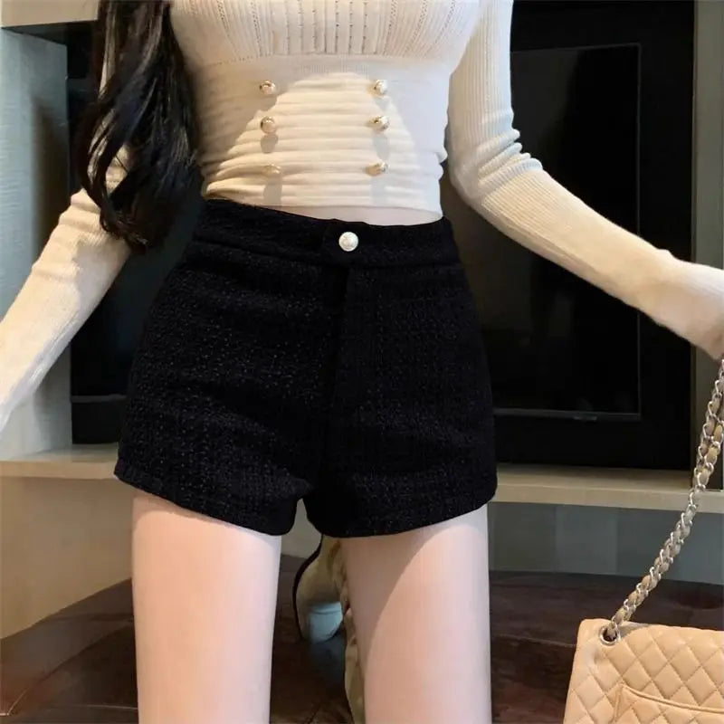 High Waist A Line Wool Shorts