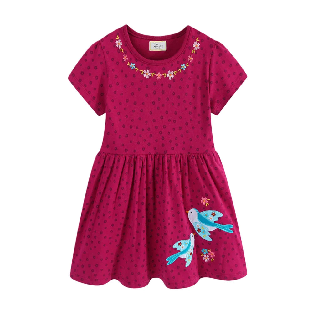Dinosaur Embroidered Summer Girls Dress