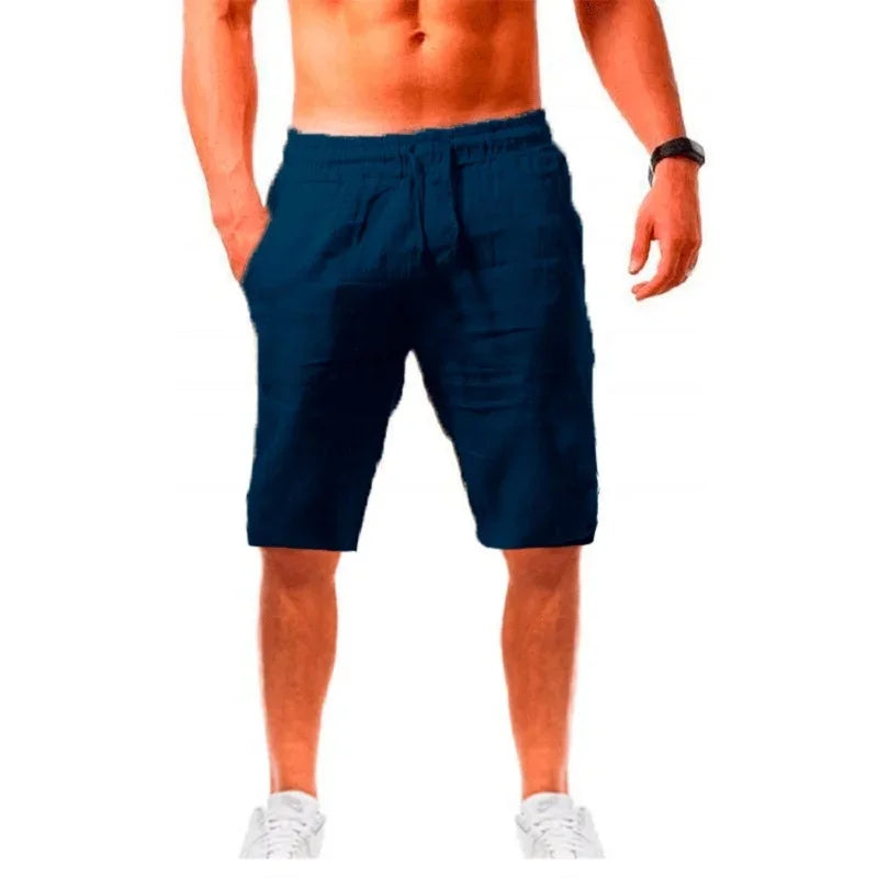 Men's Cotton Linen Short Pants Lightweight Hawaiian Summer Shorts Men Breathable Solid Color Casual Short Trousers