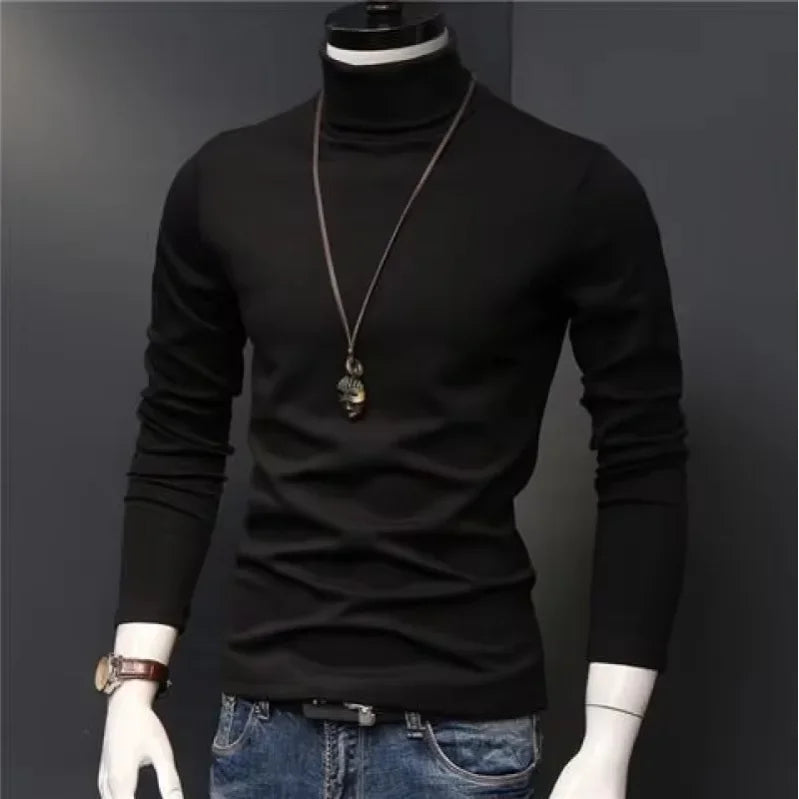 Autumn Winter Mens Turtleneck Sweaters Casual Thermal Long Sleeve Slim Fit Pullovers Stretch Basic Tops Sweatshirt Jumper TShirt