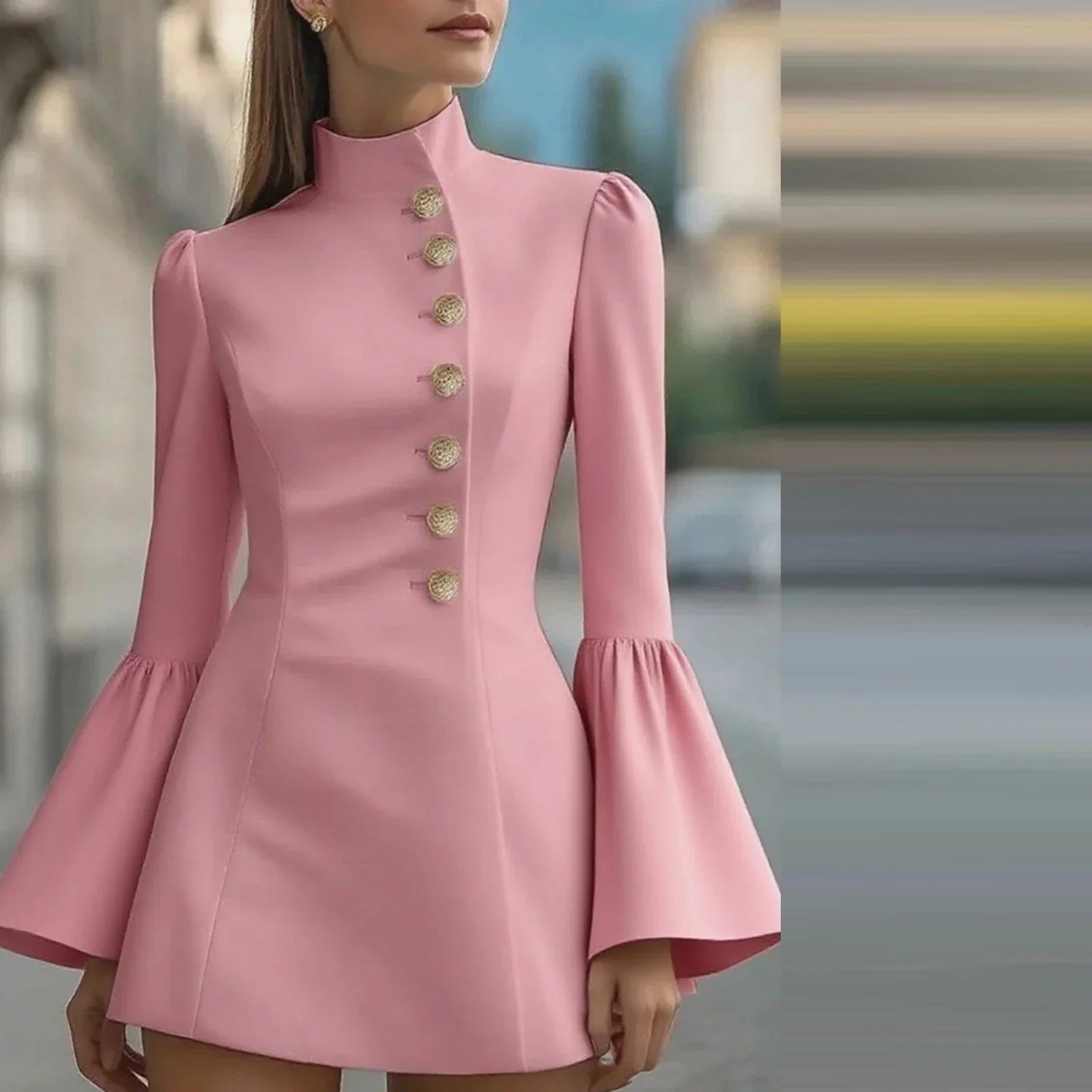 Elegant Bell Sleeve Slim Midi Dress