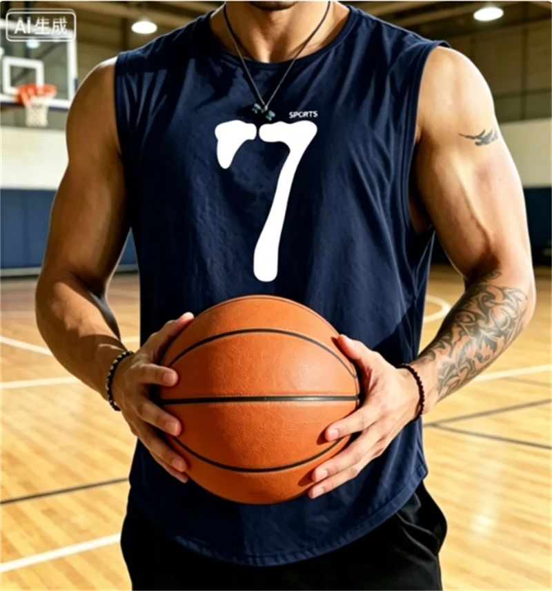 SPORTS 7 New Men Tank Tops Sleeveless Shirt Polyester Mesh Material Quick Dry Breathable Men Workout Fitness Basketball Top Tee