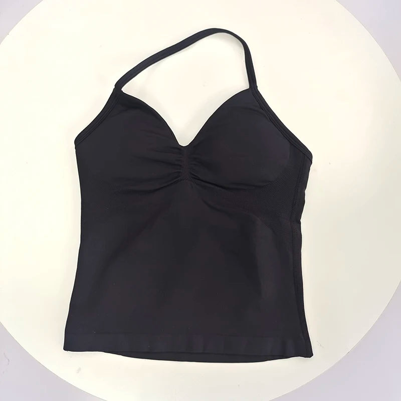 Women's Sexy Sports Bra - Open Back Design, Breathable Stretchy Fabric for Yoga - Elegant Solid Color All-Season Activewear