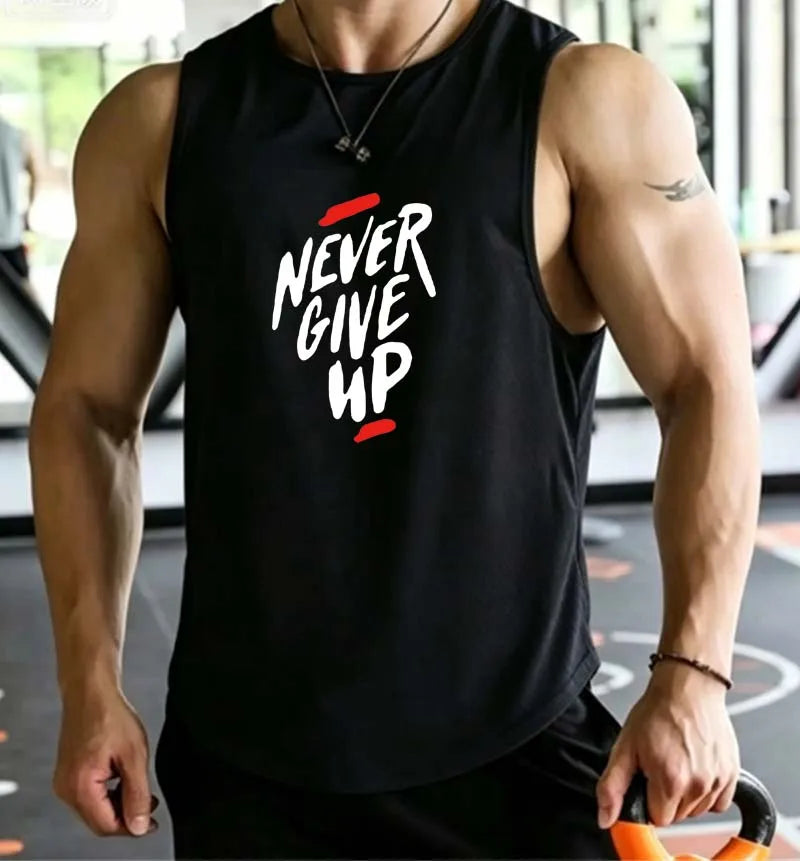 Men's Summer Fitness Muscle Sports Tank Top Breathable Moisture Wicking Loose Sleeveless Quick Dry Training T-Shirt Letter Print