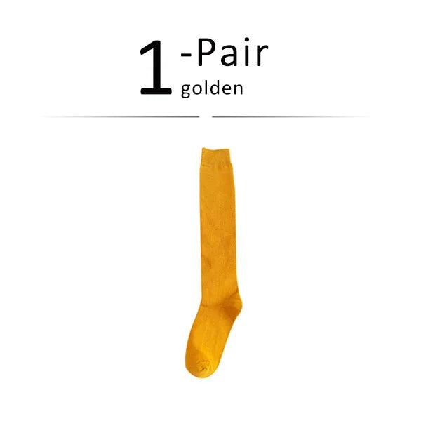 Solid Cotton Thigh High Socks