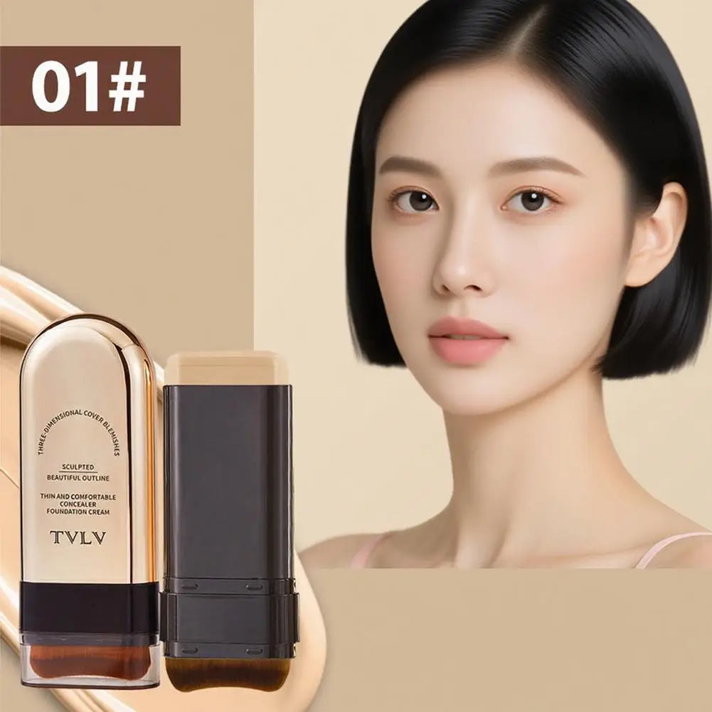 Waterproof Concealer Foundation Stick With Brush - All-in-One Long-Lasting, Oil Control, Brightening Makeup Natural Matte Finish