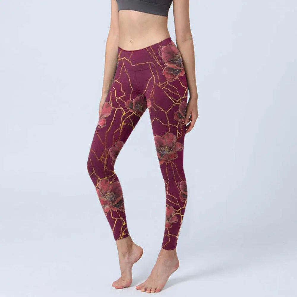 High Waist Yoga Leggings Japanese Style Cherry Blossom Botanical Print Soft Tights Women Fitness Gym Yoga Running Sports Wear