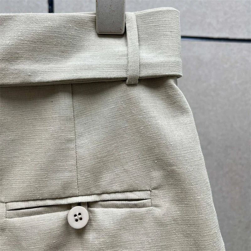 women's shorts New high waisted slim mini pants for summer 2026 linen blend casual shorts Belt decoration shorts women's pants