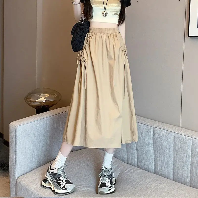 Drawstring Cargo A-Line Midi Skirt