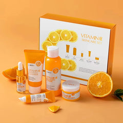 Vitamin C Skincare Set 5pcs(Cleanser-Toner-Serum-Eye Serum-Face Cream) + Natural Antioxidant Ingredients, Nourish Even Skin Tone