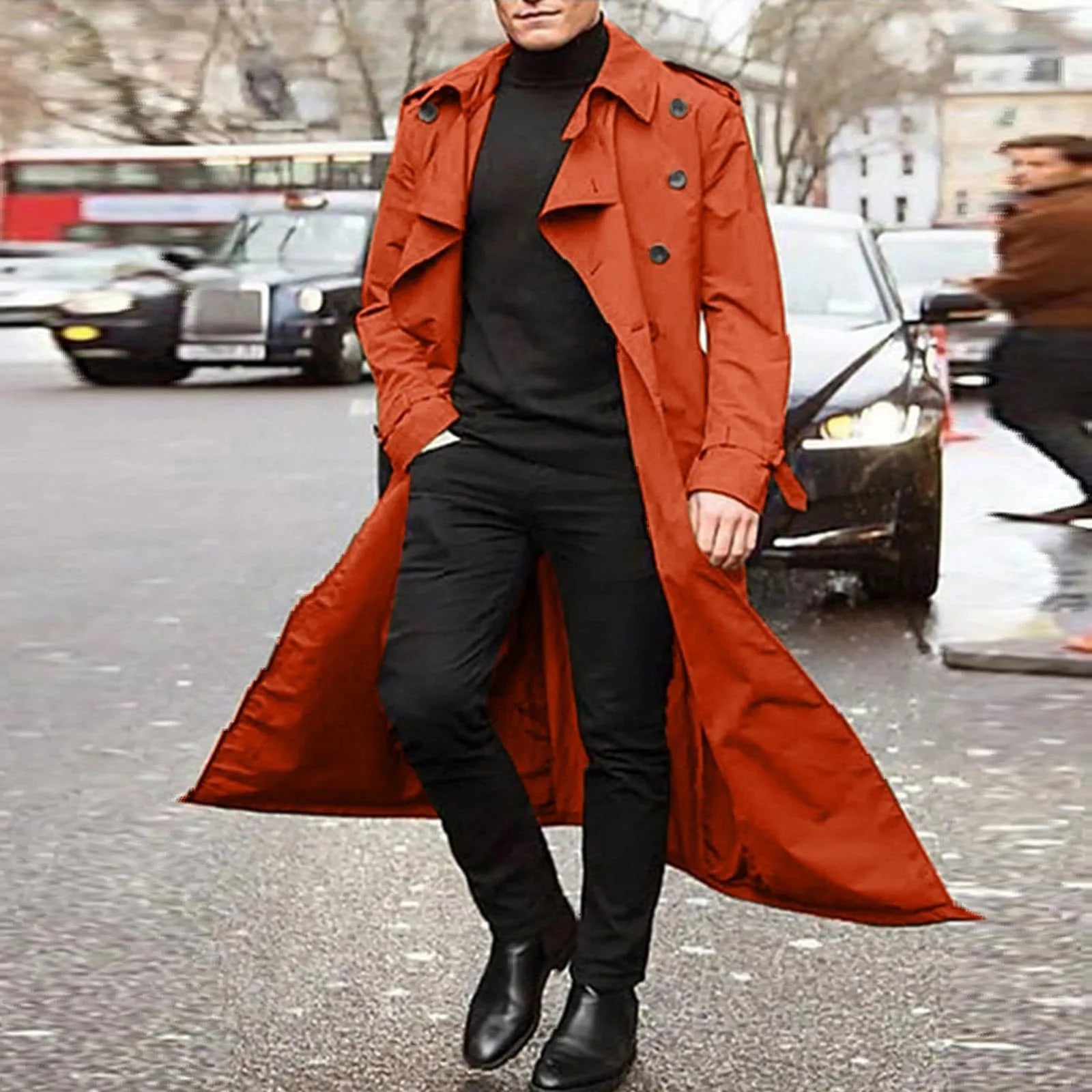 Men’s Luxury Full-Length Trench Coat – England Style Business Overcoat