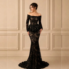 Customized Temperament Elegant Off-the-shoulder Evening Gowns for Banquet Lace Wedding Party Dress High Quality
