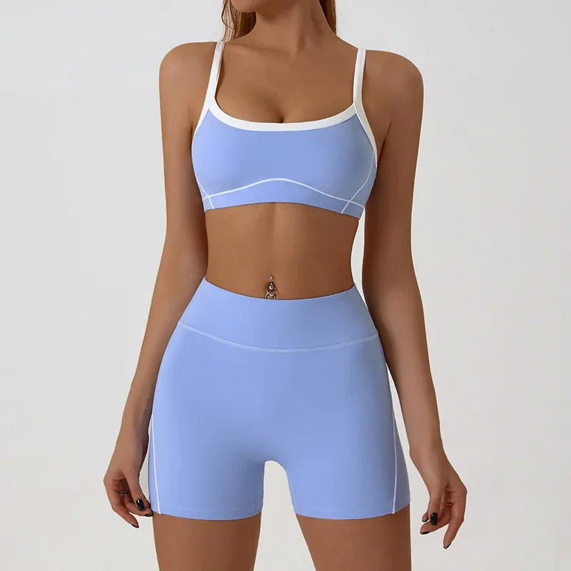 Woman Yoga Sport Outfit for Fitness Two Pieces Short Pant Sets Suits Tracksuit Sportswear Woman Gym Yoga Workout Clothes