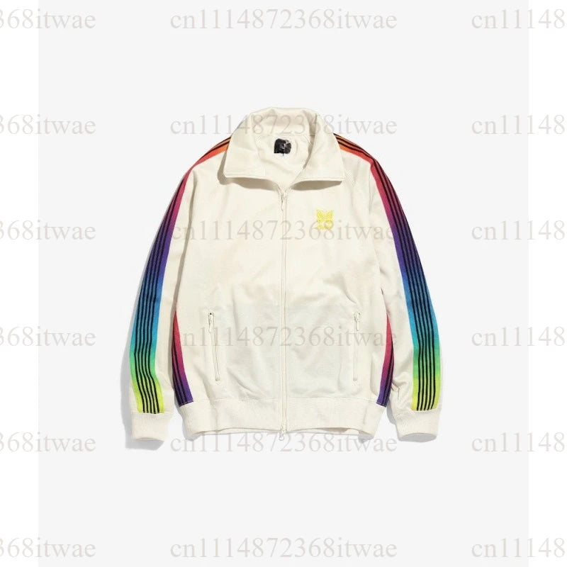 Unisex Embroidery Track Suit Striped Tape Zip‑Up Jacket Pants Set Casual Sportswear Outfit Long Sleeve Athletic Tracksuit Set