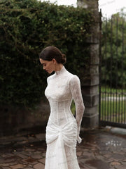 Elegant Mermaid Wedding Dresses Lace Long Sleeves Bridal Gown High Collar Exquisite Corset Party Dress robe de mariée Customized