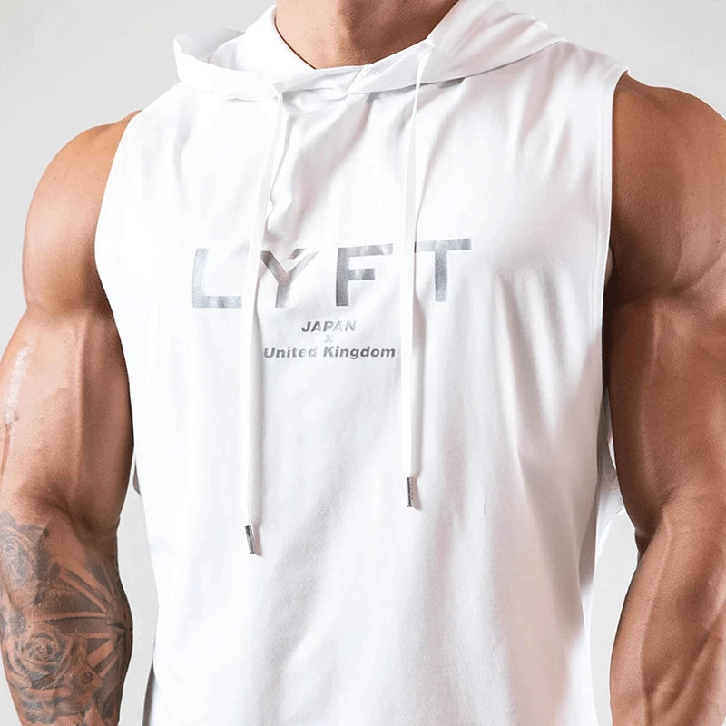 Men's Workout Hooded Tank Tops Bodybuilding Muscle Cut Off T Shirt Sleeveless Gym Hoodies