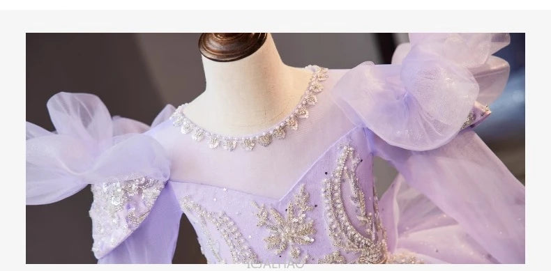 Wed Dress 2024 Flower Girl Wedding Dresses Costume Children Girls Birthday Party Princess Gown Vestido Kids Host Piano Outfit