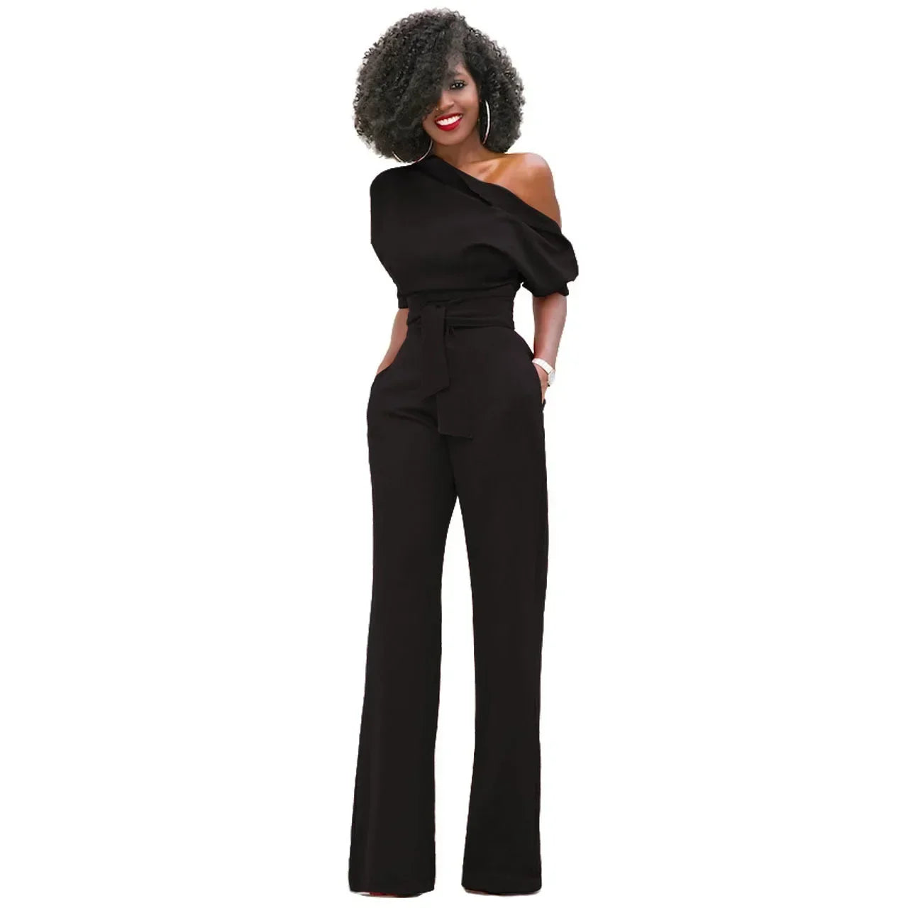 Modern Slanted Collar Wide Jumpsuit