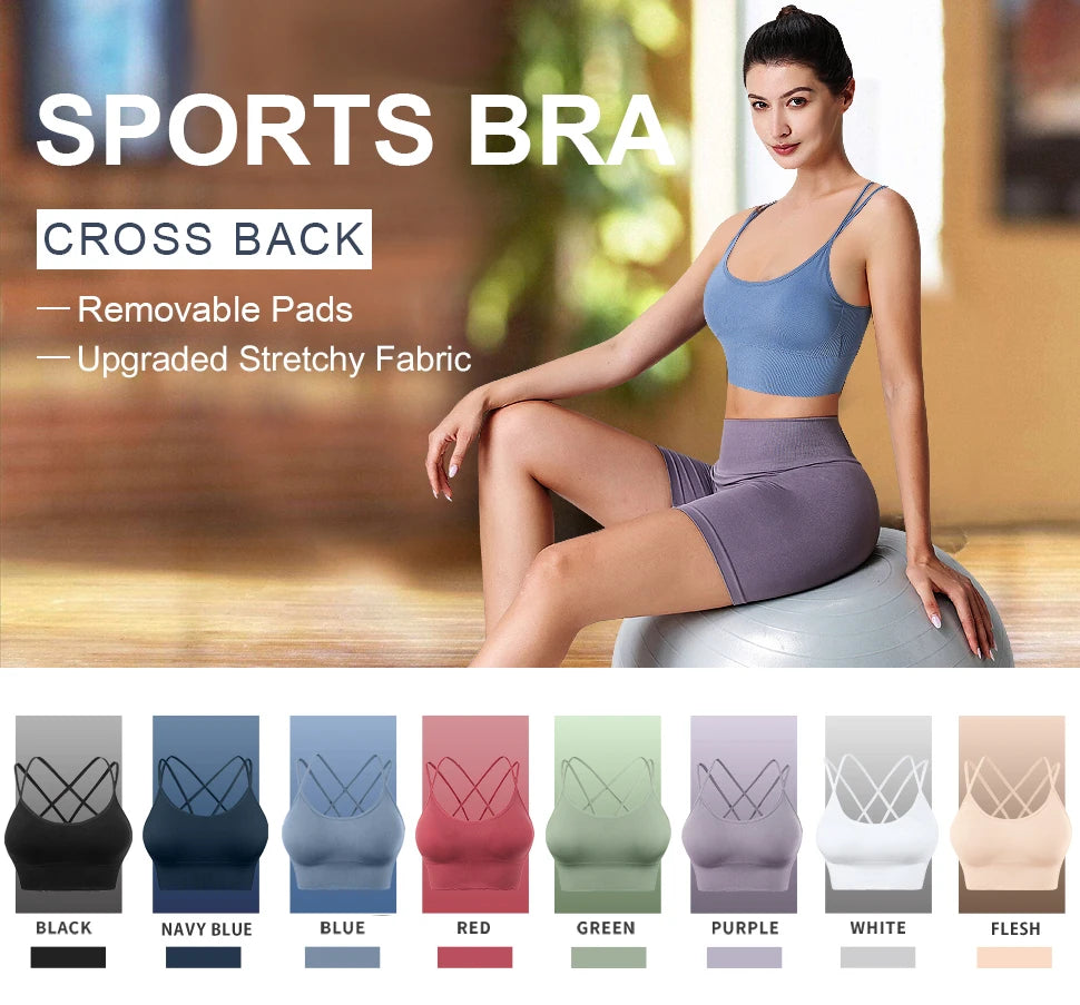 1Pcs Women Sports Bras Seamless Criss Cross Back Sexy Padded Fitness Yoga Vest Gym Running Crop Top Breathable Beauty Bras