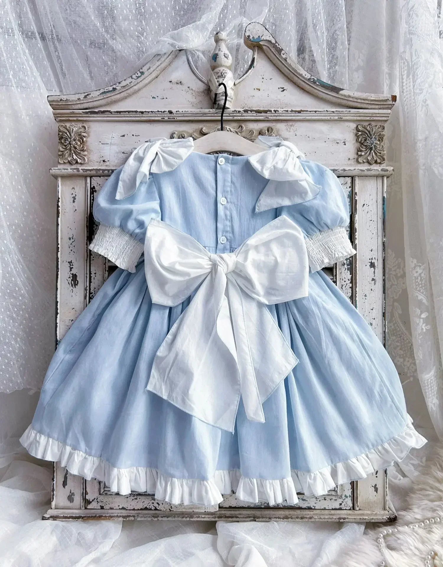 Embroidered Bow Princess Girls Dress