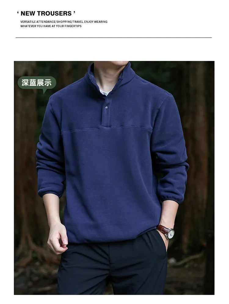 2025 Men Sweatshirt Turtleneck Half Button Pullover Male Polar Fleece Casual Basic Elegant Work Wear Winter Autumn Warm Jacket