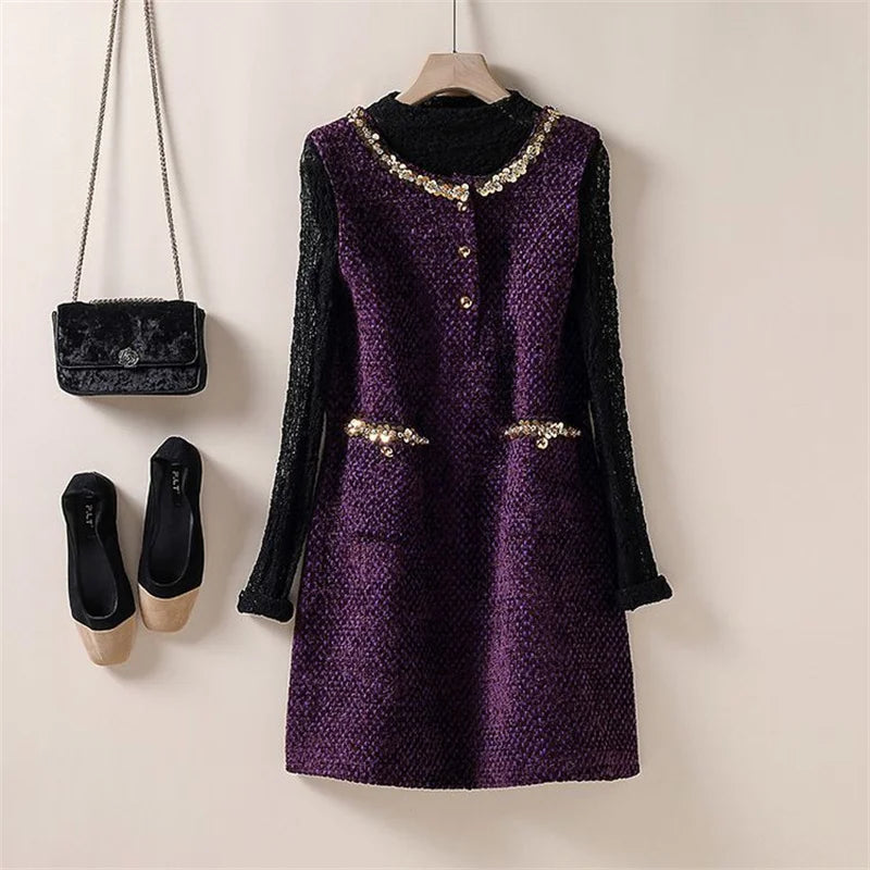 Elegant Tweed Sleeveless Midi Dress