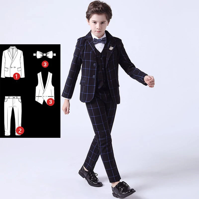 Formal Kids Plaid Tuxedo Suit